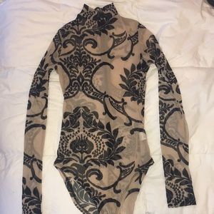 Love Culture mesh zipper bodysuit! Nude w/ black